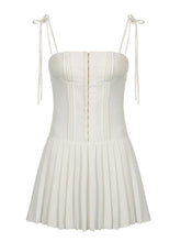 BXOXO - Spaghetti Strap Plain Pintuck Mini A-Line Dress